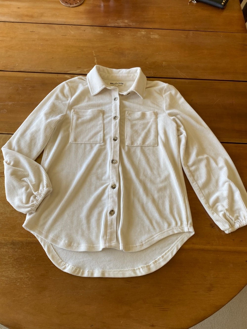 Relaxed Ribbed Cream Button-Up Shirt Soft Easy Casual Normcore Large
